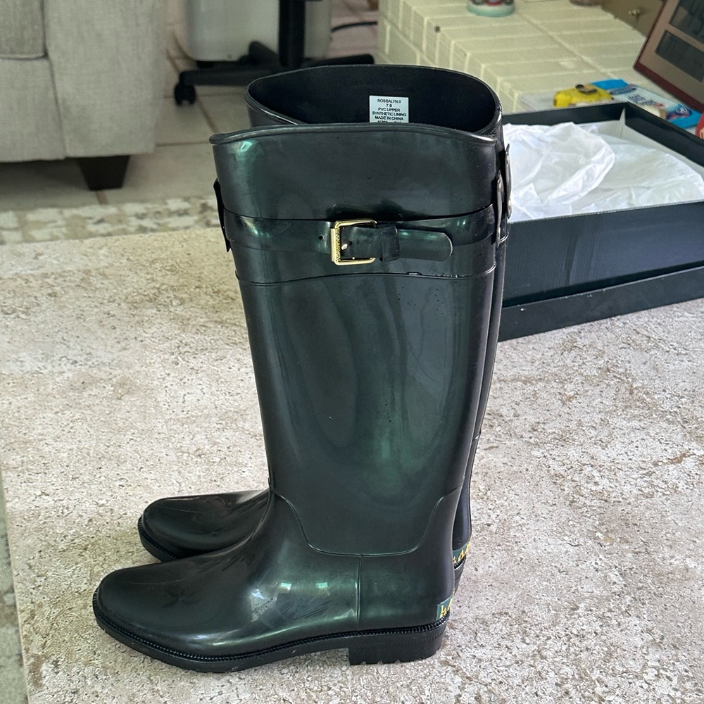 Ralph Lauren Glossy Black Rain Boots